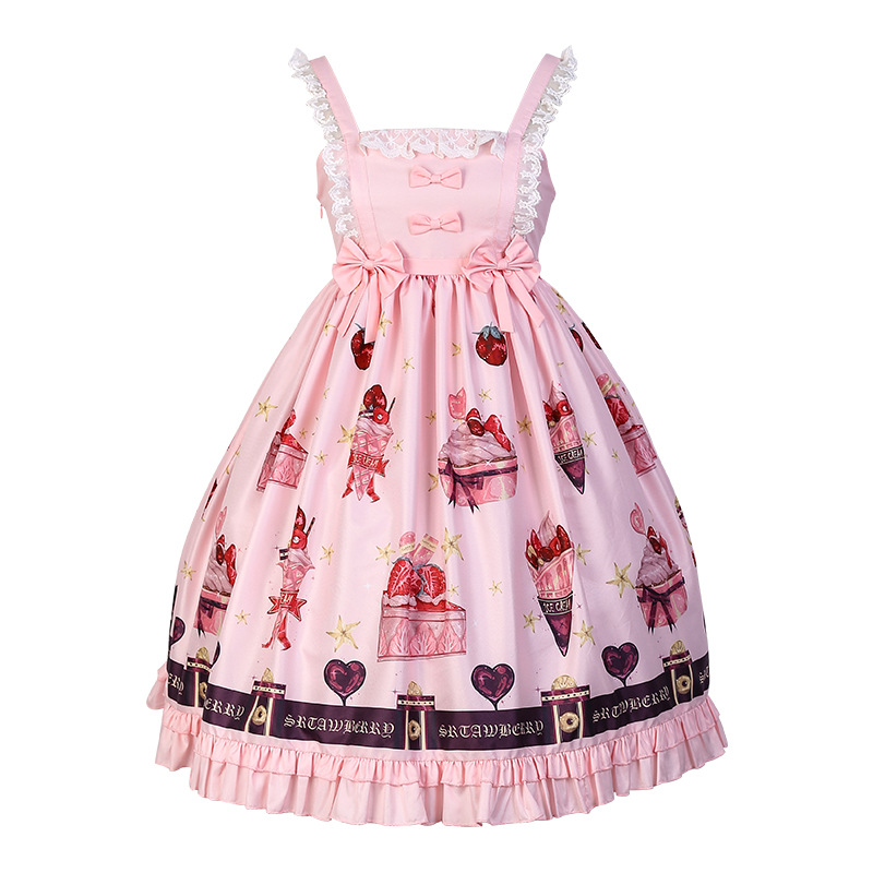 Pinkoriginal strawberry Desserts lolita Girl Dress Lolita Lori skirt lovely sweet lolita bow Dress