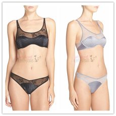 Бюстгальтер 加拿大专柜正品 新款ck黑标系列 刺绣蕾丝缎面薄杯软圈文胸qf1614