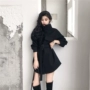 Phiên bản Hàn Quốc của áo khoác len dài nữ mùa thu 2018 mới học sinh đứng cổ áo thắt lưng áo len đen áo dạ cho phụ nữ 50 tuổi
