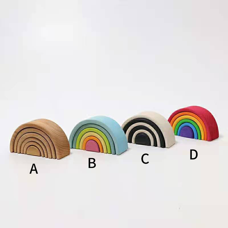 [Basswood Upgrade] 1 Small RainbowRainbow Series weather scene build Solid wood Building blocks granule Toys Frosted ball Forest Tree  house Coral