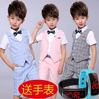 Chàng trai ăn mặc trẻ em phù hợp với nhỏ phù hợp với vest ba mảnh mùa hè cậu bé hoa cô gái ăn mặc trang phục máy chủ set bộ vest bé trai kèm cavat