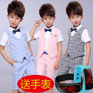 Chàng trai ăn mặc trẻ em phù hợp với nhỏ phù hợp với vest ba mảnh mùa hè cậu bé hoa cô gái ăn mặc trang phục máy chủ shop thời trang trẻ em