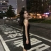 Váy nữ nhỏ xinh Hàn Quốc 2019 hè mới tay nhỏ treo cổ đan váy đầm mỏng - Váy eo cao 	váy nhung xếp ly eo Váy eo cao
