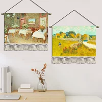 thảm treo tường trang trí Tùy 
            Chỉnh Van Gogh Phong Cảnh Thảm Vải Hiên Nghiên Cứu Treo Vải Sofa Nền Tường Ngang Tranh Trang Trí Bắc Âu Mục Vụ Treo Tranh thảm treo tường bản đồ thế giới