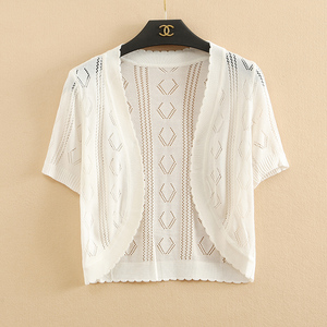 2018 hoang dã áo len đoạn ngắn cardigan nhỏ nữ mùa hè ăn mặc mỏng vest bên ngoài ngắn tay rỗng kem chống nắng khăn choàng áo