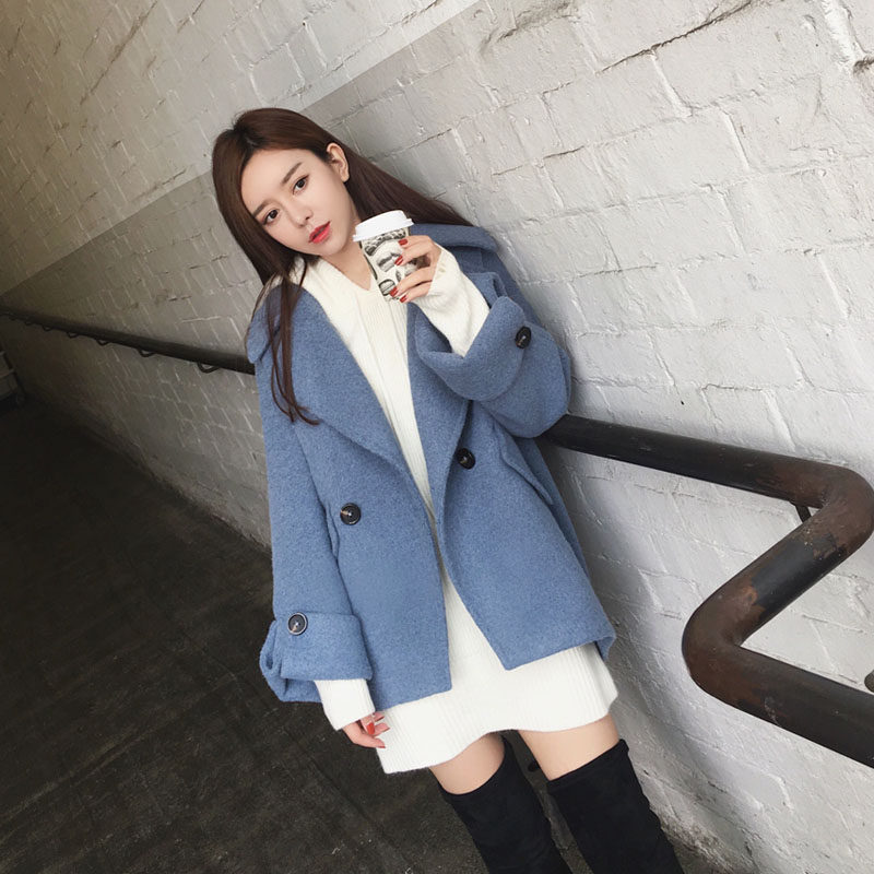 CW sâu tùy chỉnh khói màu xanh áo len nữ phần ngắn Hàn Quốc phiên bản của tuổi già dày người đàn ông nhỏ áo len thủy triều