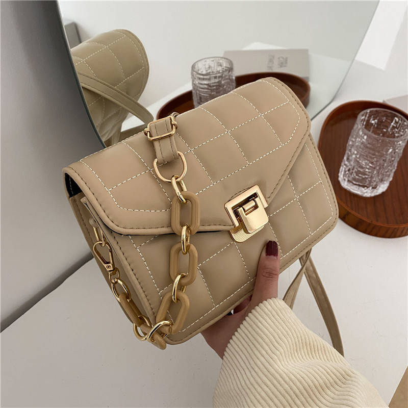 KhakiFrench Minority Advanced sense Rhombic grid Small bag female Versatile Foreign style Acrylic One shoulder Inclined shoulder bag 2021 new pattern tide
