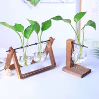 Hoa văn phòng nhà gỗ hoa xanh cắm hoa bằng gỗ văn hóa thủy tinh bình thủy tinh chai thủy tinh khung đu - Vase / Bồn hoa & Kệ chậu gỗ trồng lan