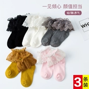 Cô gái mùa xuân và mùa thu mô hình cotton mỏng vớ trắng trẻ em cô gái công chúa vớ ren nhảy vớ - Vớ