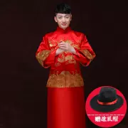 Trang phục nam màu đỏ áo dài phong cách Trung Quốc Tang phù hợp với trang phục cưới màu đỏ chú rể váy cưới - Trang phục dân tộc