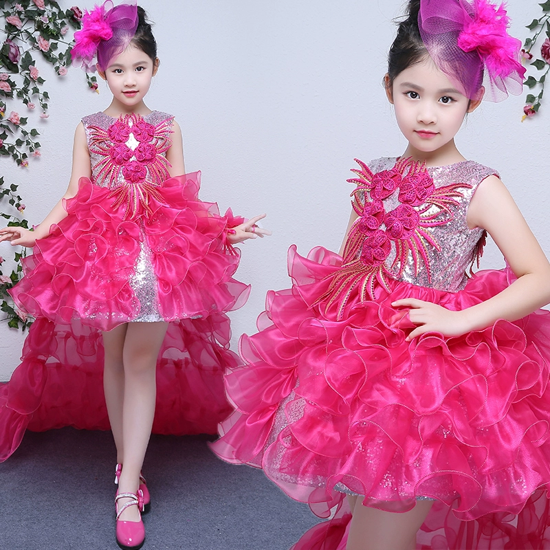 Váy trẻ em, đuôi, váy công chúa, tháo gỡ, đuôi, sàn catwalk đỏ, cuộc thi catwalk - Váy trẻ em