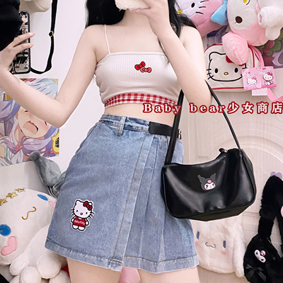 taobao agent Japanese fitted denim skirt, pleated skirt, A-line