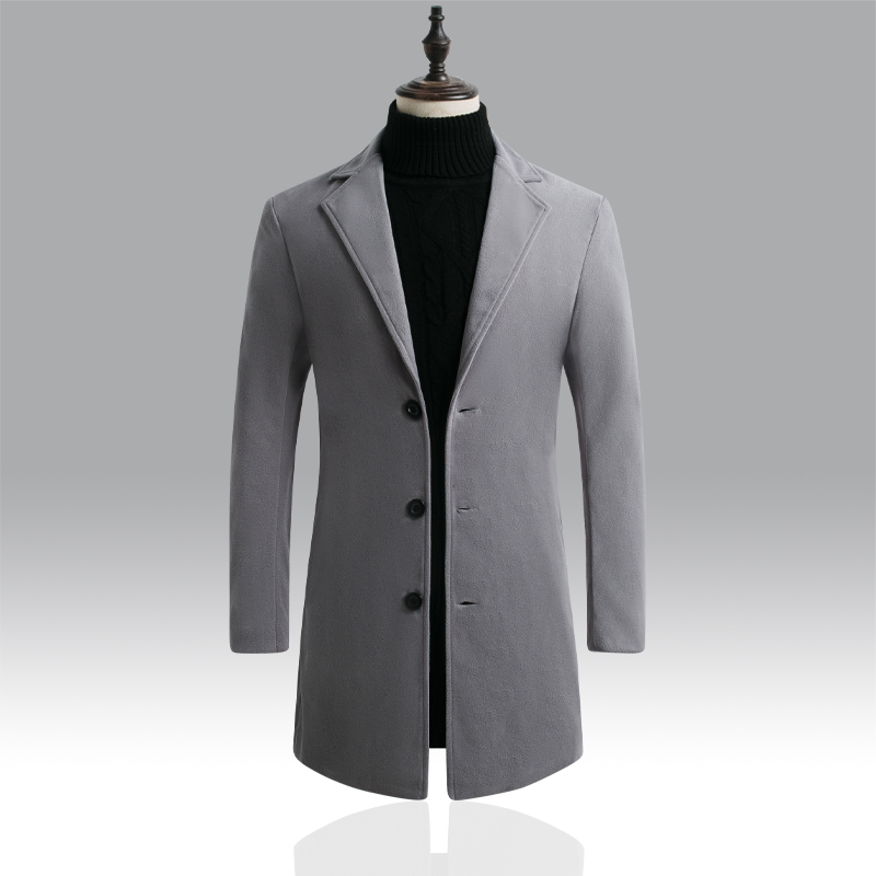 Light Grey D67 Single BreastedWoolJacketWindbreakerMen " sOvercoatCashmereTrenchCoats
