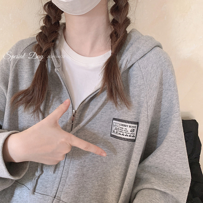 taobao agent Retro admittable Rights Sleeve Sleepy Gray Teenage Loose Swell Speed Hooded Cover Jacket Pure Cotton H