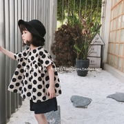 2018 mùa hè mới cô gái Hàn Quốc phiên bản của lỏng ngắn tay bông và vải lanh dot áo sơ mi búp bê thủy triều