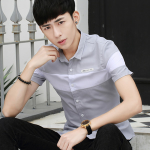 短袖衬衫韩版青少年修身男装休闲衬衣