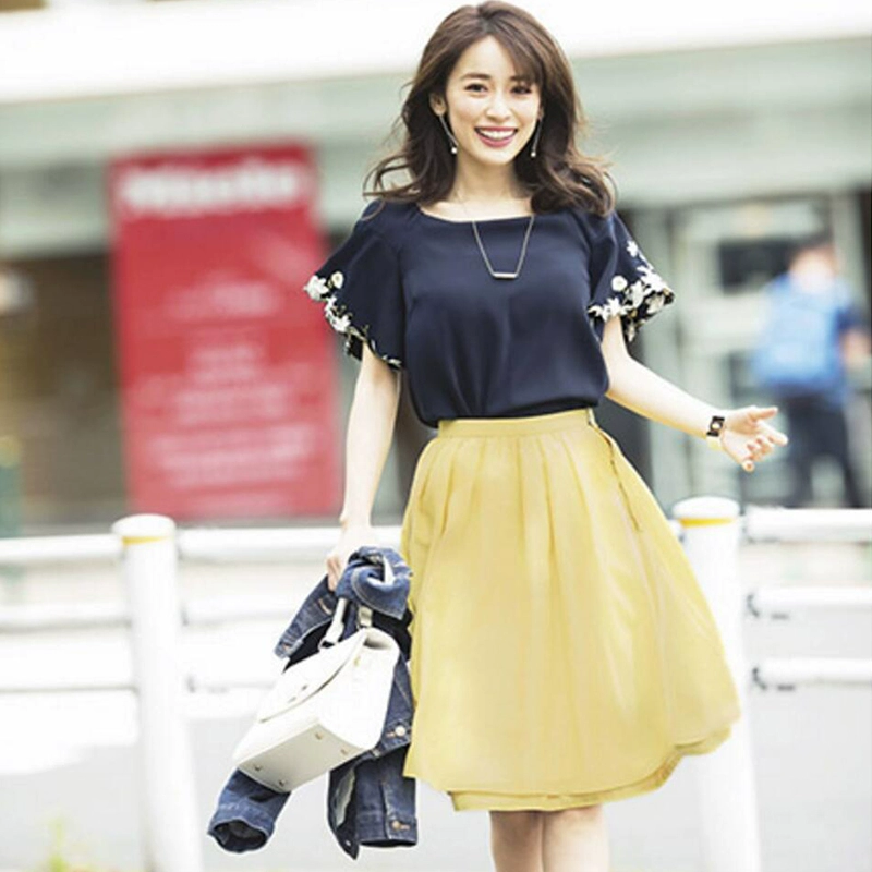 Spot 18 mùa hè Nhật Bản phong cách vàng ba nghìn phong cách thanh lịch váy vàng gừng hình chữ A váy váy tutu - Váy