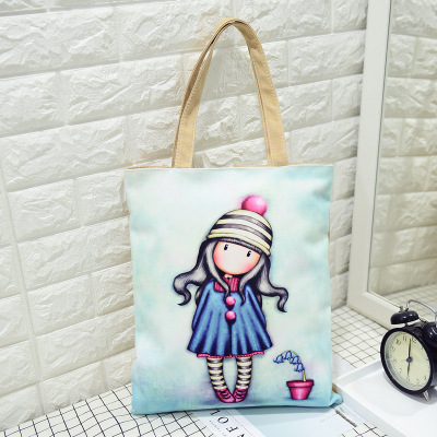 Flowerpot GirlFemale bag Korean version Cartoon lady high-capacity canvas handbag Fashion and leisure bag Versatile environment protection Shopping bag