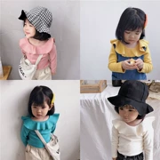 Áo thun cho bé gái mùa xuân 2019 mới có cổ áo cánh hoa Hàn Quốc Áo thun cotton dài tay giản dị