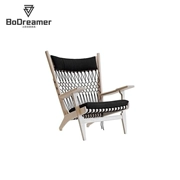 BoDreamer Bắc Âu rắn gỗ thiết kế đồ nội thất web ghế lưới lưới Trung Quốc dệt ghế phòng chờ - Đồ nội thất thiết kế