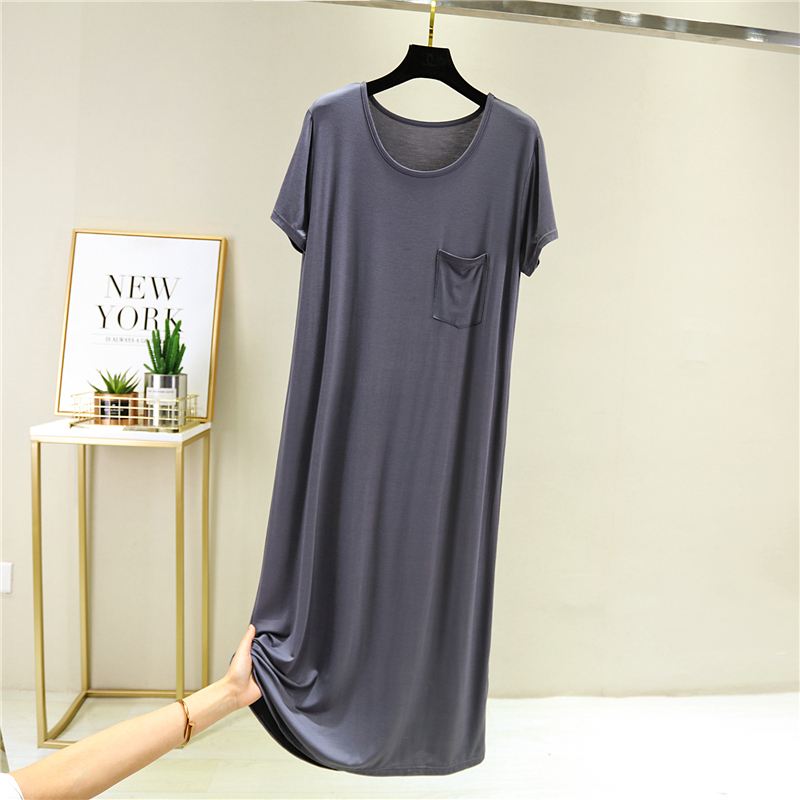 Iron Greyeasy Nightdress female summer modal  cotton Dress Thin leisure wear Short sleeve longuette Wear out Big size Base skirt