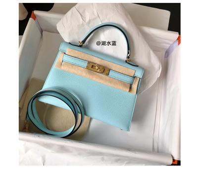 Lake Blue (19 Inch Palm Print)Internet celebrity Female bag 2021 new pattern tide genuine leather The second generation Kelly bag summer mini Small bag handbag One shoulder Inclined shoulder bag