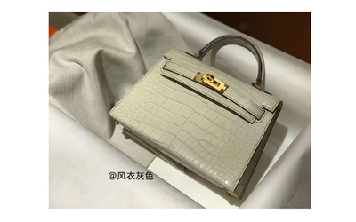 Windbreaker Grey (Crocodile 19 Inch)Internet celebrity Female bag 2021 new pattern tide genuine leather The second generation Kelly bag summer mini Small bag handbag One shoulder Inclined shoulder bag