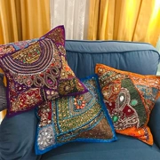 Ấn Độ Nepal handmade đính cườm cũ thêu thêu sequin gối thêu gối sofa đệm gối sơn - Trở lại đệm / Bolsters