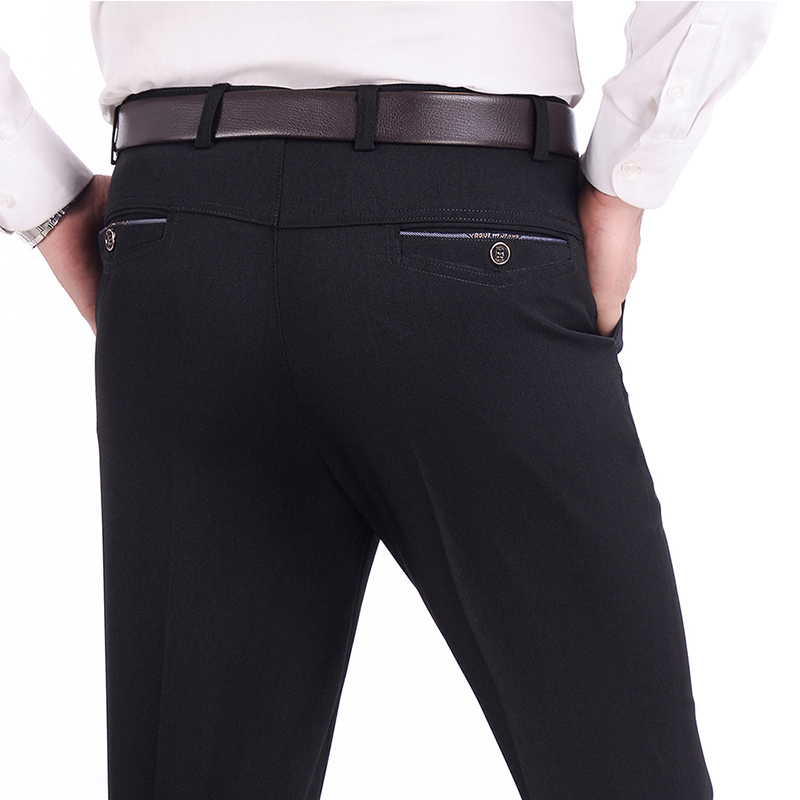 Spring and autumn black 608summer Thin Casual pants male Middle aged and elderly Western-style trousers male High waist elastic force easy Straight tube spring and autumn man dad trousers