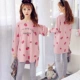 Đồ ngủ dài tay nam cực nam phù hợp với mùa xuân và mùa thu cotton phù hợp với mùa thu và mùa đông thiếu nữ ngọt ngào dễ thương dịch vụ nhà kiểu công chúa - Bộ Pajama