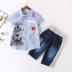 Thomas chính hãng Bộ đồ trẻ em Thomas Kids Áo sơ mi hoạt hình Quần áo 5 điểm Quần short denim - Phù hợp với trẻ em Phù hợp với trẻ em