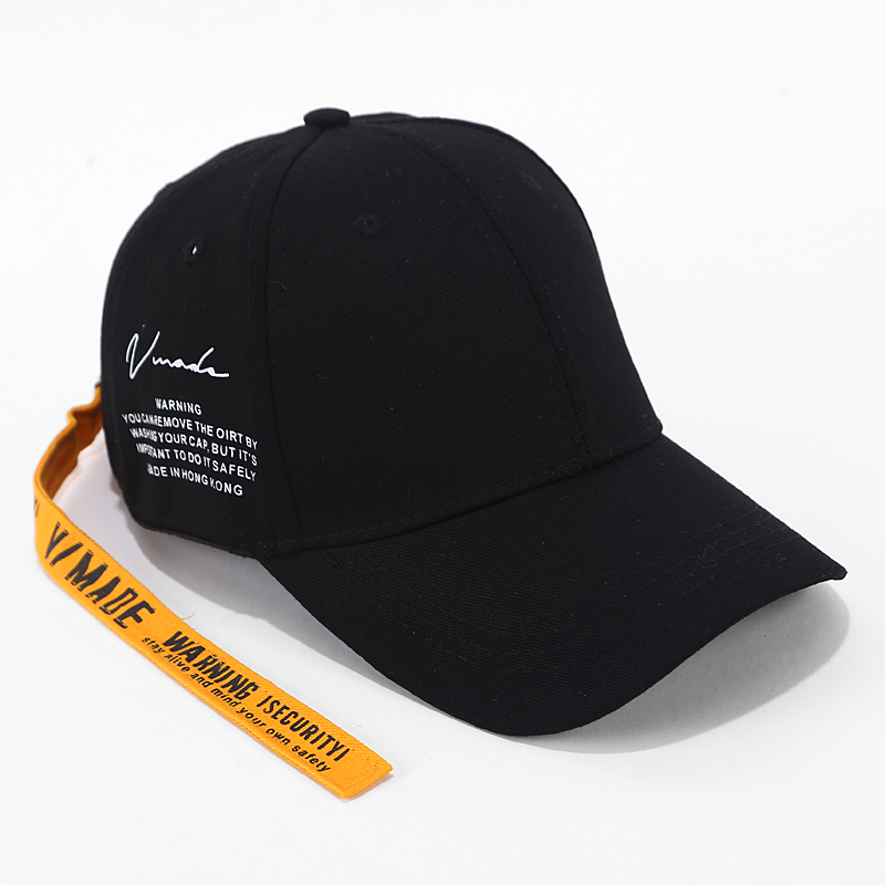 Ordinary Black Hat + Yellow BeltBaseball Hat female summer Korean version Versatile street Ribbon Hip hop hat Trendy man Britain sunshade Long belt peaked cap