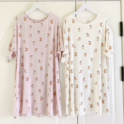 Мультяшная летняя пижама, розовая юбка, тонкое платье, милое платье-футболка, короткий рукав, свободный крой