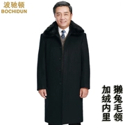 Áo khoác len dài quá gối cho nam trung niên cha mùa đông cộng với áo khoác nhung dày cashmere