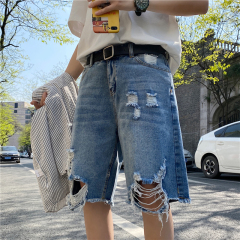 夏季ins網紅破洞牛仔短褲男潮牌嘻哈寬鬆乞丐中褲韓版潮流5五分褲