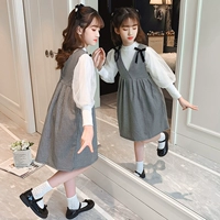 Осенний наряд маленькой принцессы, юбка, платье, комплект, коллекция 2021, в корейском стиле, рукава фонарики