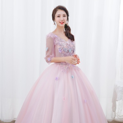 独唱演出服女长款修身新款彩纱主持美声礼服女独唱演出蓬蓬大码