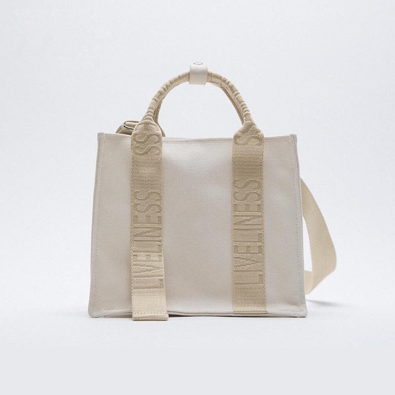 Off WhiteZARAHOME Female bag 2021 Spring portable Shopping bag Mini canvas One shoulder Inclined shoulder bag Tot Bag