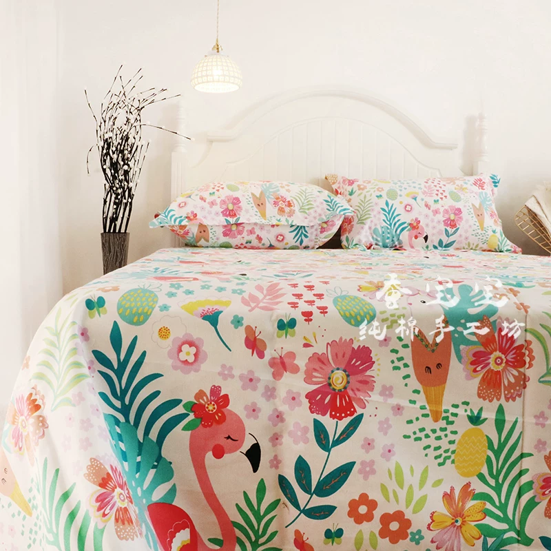 All -cotton encrypted oblique cotton cloth /old coarse cloth broken floral dormitory girl pure cotton sheet quilt pillow case