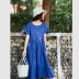 Suji Ange Thiết Kế Ban Đầu Một loại lỏng váy dài văn học retro vòng cổ màu xanh ăn mặc 2018 mùa hè ăn mặc đầm đuôi cá dài Váy dài