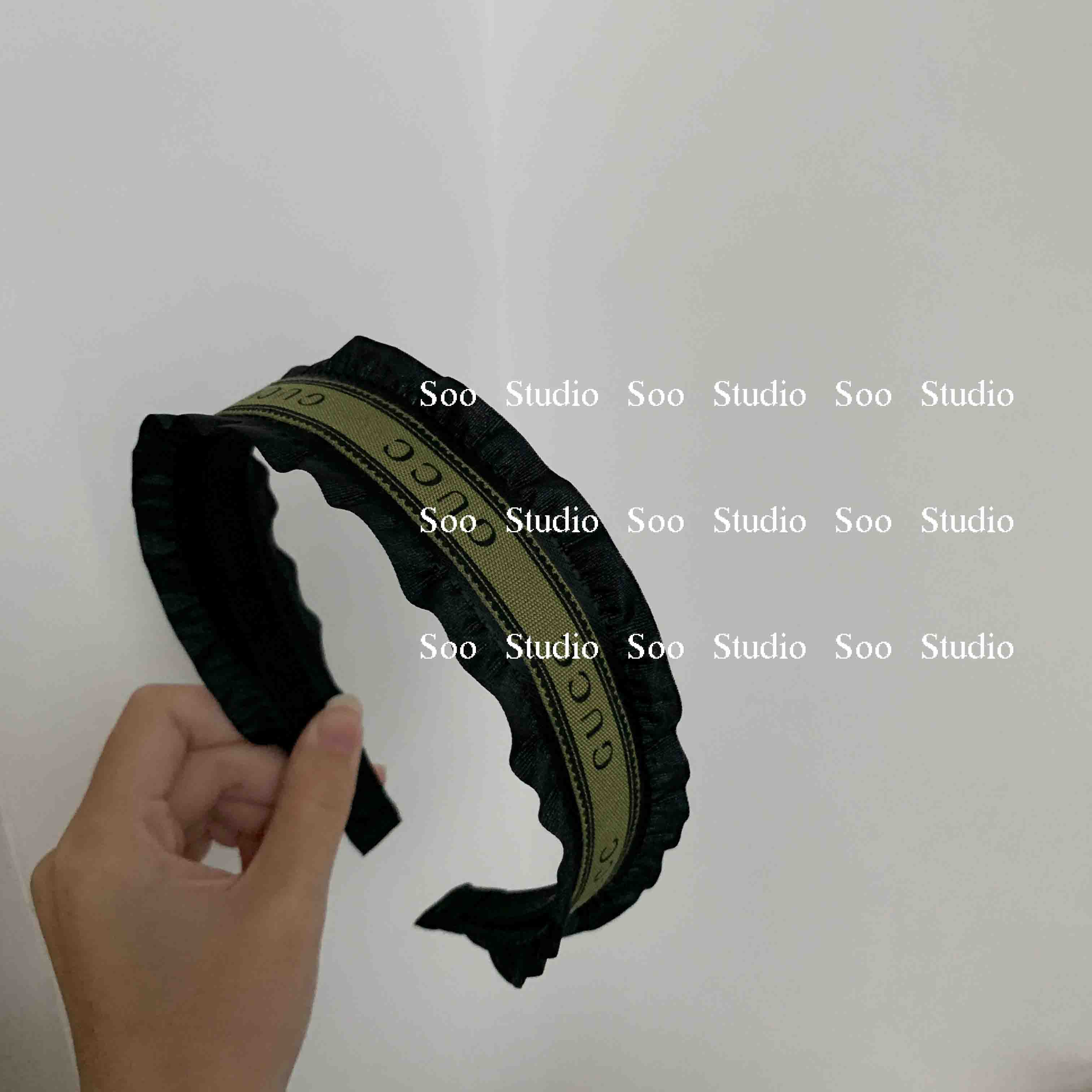 Hair HoopSoo ! G letter green silk ribbon bow hair hoop Hairpin Headband Retro Gong Tingfeng Wave edge Hand made Hair accessories