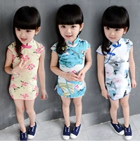 Quần áo trẻ em Trung Quốc phong cách cotton và lanh nhỏ dễ thương sườn xám biểu diễn quần áo hoa cô gái váy mùa hè thêu quốc gia sườn xám - Khác đồ cho bé gái