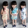 Quần áo trẻ em Trung Quốc phong cách cotton và lanh nhỏ dễ thương sườn xám biểu diễn quần áo hoa cô gái váy mùa hè thêu quốc gia sườn xám - Khác đồ cho bé gái