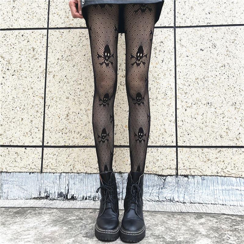 SkullInternet celebrity bow Black pantyhose female black Fishing net Socks Autumn and winter Pantyhose Thin ins winter solar system JK