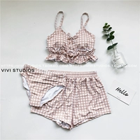 VV 18ss phong cách Nhật Bản phong cách đơn giản cà phê lưới bơi mặc sinh viên bảo thủ kỳ nghỉ mỏng chia áo tắm phụ nữ 	bộ áo tắm 2 mảnh