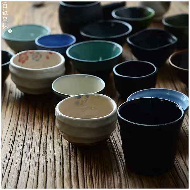 日式茶具手工粗陶茶杯不规则杯子品杯小碗小盏陶瓷艺术小杯子