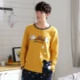 Bộ đồ ngủ tuổi teen nam cotton khủng long dài tay và bộ đồ mùa thu cho bé trai bộ pijama