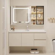 Nhẹ nhàng sang trọng tạo cảm giác da tích hợp chậu tủ phòng tắm tủ gương kết hợp phong cách kem chậu rửa phòng tắm lưu trữ thông minh chậu rửa mặt tủ gương lavabo tủ kính phòng tắm