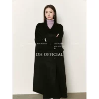 Черное демисезонное шерстяное двусторонное шерстяное пальто, в корейском стиле