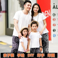 Trẻ em vẽ tay tùy chỉnh bông trống cha mẹ-con mặc áo phông in tay ngắn vẽ áo quảng cáo graffiti bộ pijama cho gia đình 3 người